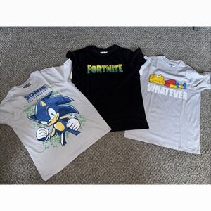 Lot Of 3 Boys XXL (18) Cotton Graphic Print Tee Lot - Fortnite Minecraft Sonic